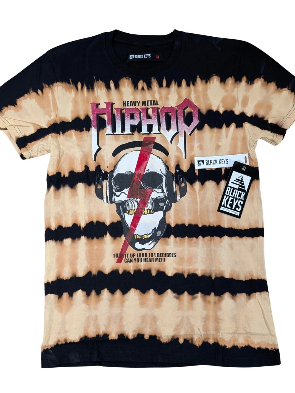 NWT Black Keys Heavy Metal Hip Hop Skull Bleach Tie Dye Shirt M